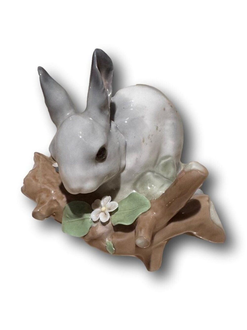 🌸 Lladro Brillo Bunny Rabbit on Log with Flowers #4773 - Retired & Rare